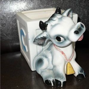 NAPCO Cow Ceramic Planter 4" Baby ABC Block Blue  Pink Nursery Alphabet Farm